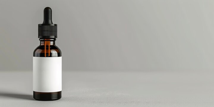 Minimalist dropper bottle with blank label on gray for wellness