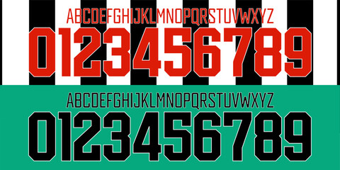 font vector team 2023 - 2024 kit sport style font. newcastle united football style font.  sports style letters and numbers for soccer team.