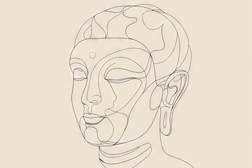 Abstract meditative calm, zen buddha line art on soft background evoking serenity and mindfulness. Great as logo or print design inspiration