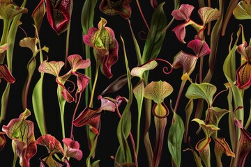 Beautiful closeup of a vibrant pitcher plant from the genus Sarracenia in a natural wetland habitat