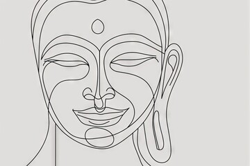 Obraz premium Abstract meditative calm, zen buddha line art on soft background evoking serenity and mindfulness. Great as logo or print design inspiration