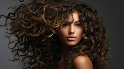 vibrant curly hair grey background