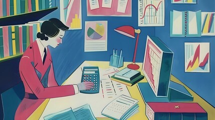 Financial Analyst's workspace with emphasis on research and analysis