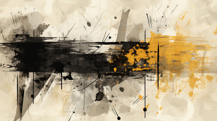 Abstract Art of Rough Black Sketch Splatter Oil Painting on Old Paper Background