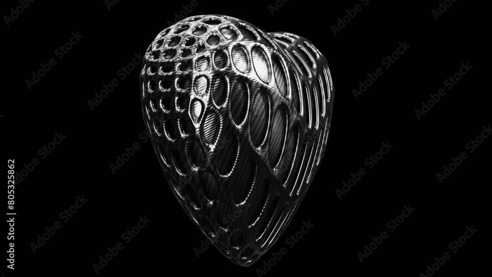 Poster realistic abstract looping 3d animation of the spinning carbon fiber heart in a composite carbon arm