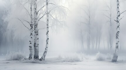 frost birch trees winter