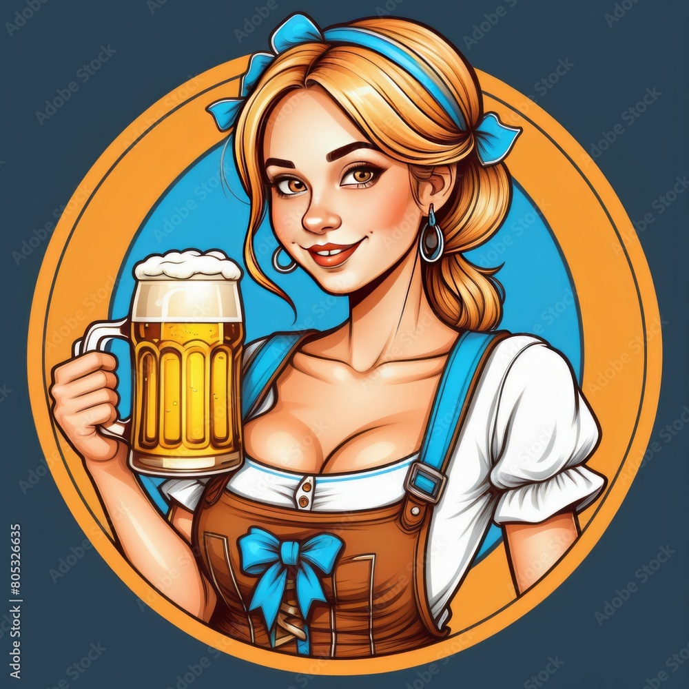 Wall mural oktoberfest girl with beer  created with generative AI software.