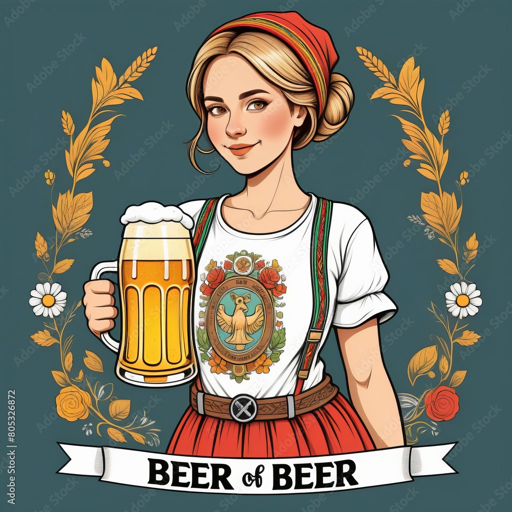 Wall mural oktoberfest girl with beer  created with generative AI software.