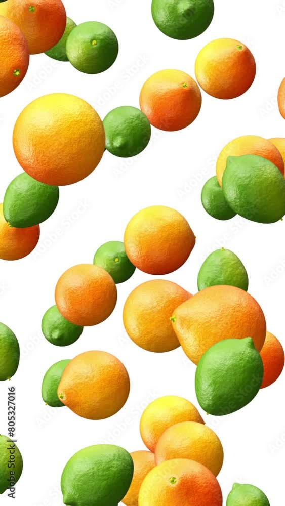 Aufkleber vertical video. realistic looping 3d animation of the fresh green lemons and pomelos falling from th