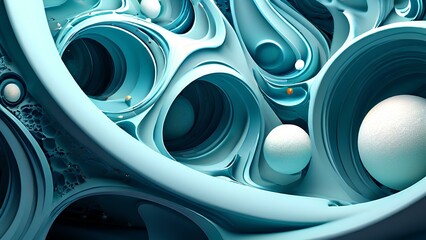Organic orbits crafting a 3d rendered design with abstract organic shapes and swirling patterns