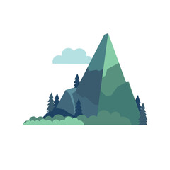 Mountain landscape with cloud and trees, mountains in geometric flat design style vector illustration
