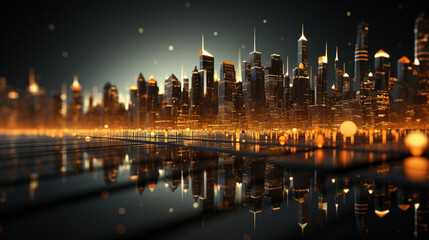 Obraz premium In The Style of Dark Gold and Orange Cityscape Miniature Abstraction on Defocused Background