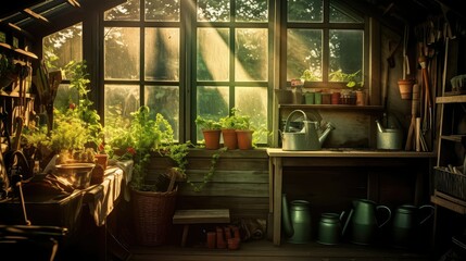 Fototapeta premium dreamy blurred garden shed interior