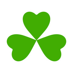 Flat shamrock icon. Clover three leaves logo. Green floral sticker.