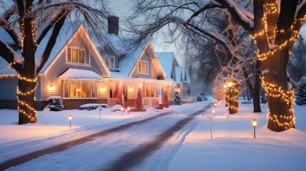 Obraz premium twinkling christmas lights exterior