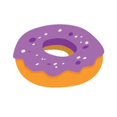Donuts with purple cream in flat design style, food object concept, purple donut cartoon icon vector illustration