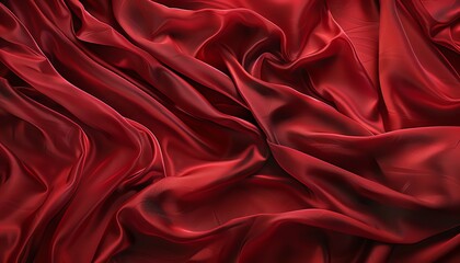 Obraz premium Red crumpled silk fabric with highlights and shadows.