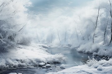 Obraz premium Serene Christmas landscape. Snowy hut cabin. Generate Ai