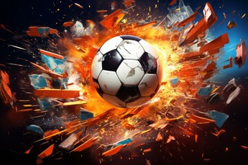 Intense Soccer ball explosion sport. Art light. Generate Ai