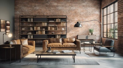 industrial blurred modern living room interior