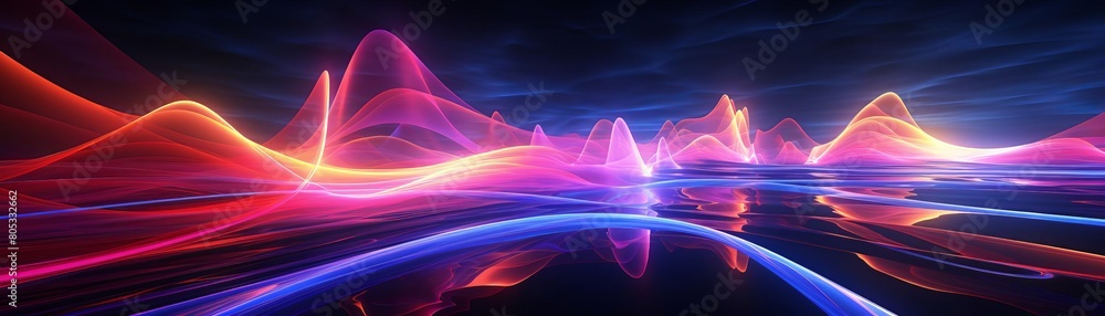 Poster a colorful, abstract image of a wave with a blue and red background. the image has a dreamy, surreal
