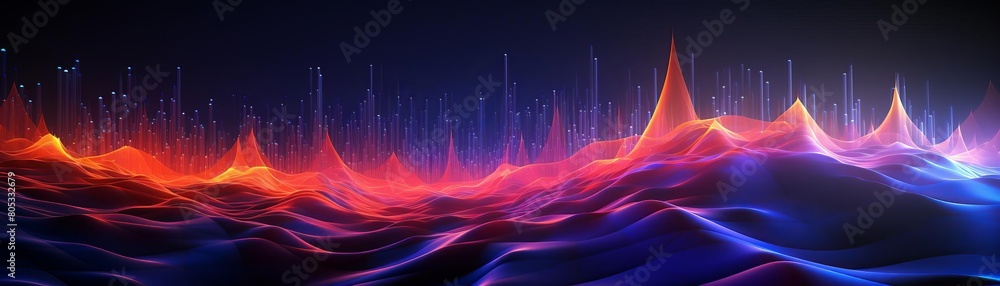 Poster a colorful, abstract image of a blue ocean with orange and red waves. the colors and shapes create a