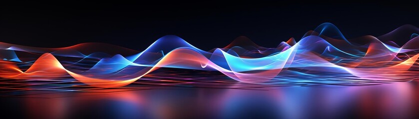 A colorful wave pattern with red, blue, and orange colors. The image is abstract and has a futuristic feel to it
