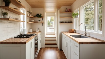 effect blurred tiny house interior