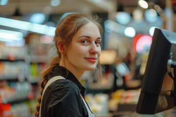 Female clerk with a beginner mark