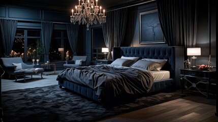 midnight elegant dark bedroom