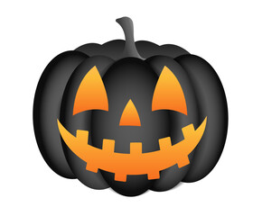 A stylized illustration of a jack-o'-lantern with a glowing orange face and a big, toothy grin, set against a transparent background, perfect for Halloween