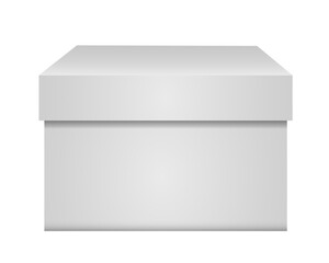 This is a 3D illustration of a simple, clean, white box with a closed lid, presented on a transparent background