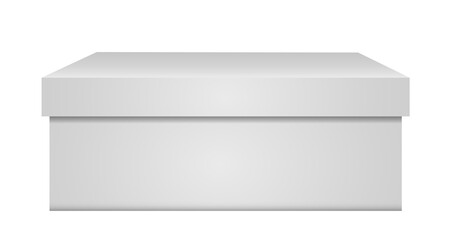 This is a 3D illustration of a simple, clean, white box with a closed lid, presented on a transparent background