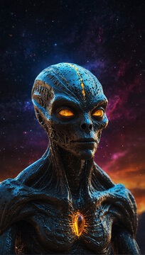 a strange space alien creature, with a golden metallic color and crystal elements 01