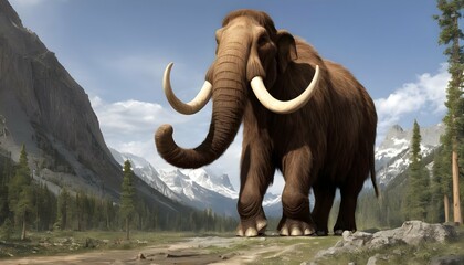 A Mammoth With Its Trunk Raised In A Triumphant Ge