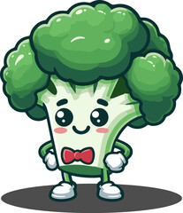 Vector illustration a cartoon broccoli character is smiling and wearing pink tie.