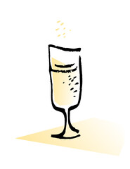 A glass of champagne. Simple stylized drawing. Vector image for prints, poster and illustrations.