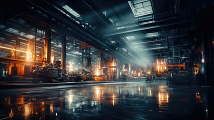industrial blurred manufacturing plant interior