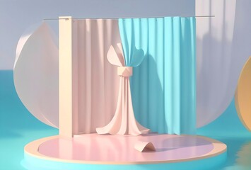 Pedestal, steps and shelf. Stand base mockup. 3d render. Podium steps for brand promotion product. Creative background for advertising presentation