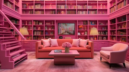 vibrant pink library