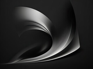 abstract gradient shape in grey, black, and white on a grainy black background.
