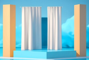 Pedestal, steps and shelf. Stand base mockup. 3d render. Podium steps for brand promotion product. Creative background for advertising presentation