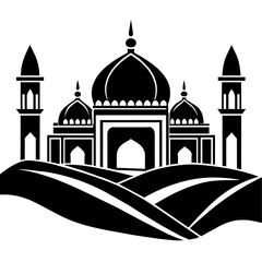 a masjid on desert, vector silhouette, black color silhouette, white background (3)