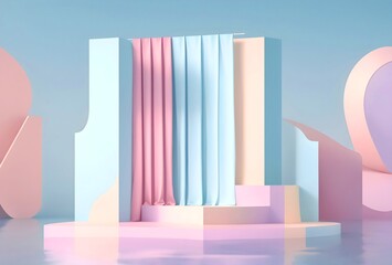 Pedestal, steps and shelf. Stand base mockup. 3d render. Podium steps for brand promotion product. Creative background for advertising presentation