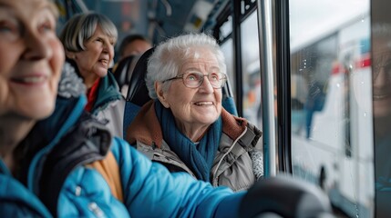 coach attendant assisting elderly passengers onto the bus with care