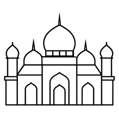minimal masjid vector art  illustration, black color silhouette, silhouette, white background (9)