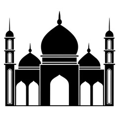 minimal masjid vector art  illustration, black color silhouette, silhouette, white background (12)
