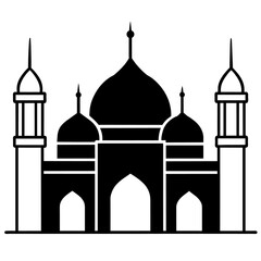 minimal masjid vector art  illustration, black color silhouette, silhouette, white background (13)