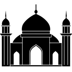 minimal masjid vector art  illustration, black color silhouette, silhouette, white background (16)