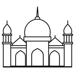 minimal masjid vector art  illustration, black color silhouette, silhouette, white background (14)